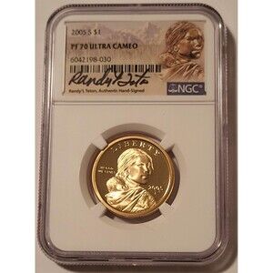 2005 S Native American Sacagawea Dollar PF70 UC NGC RandyL Teton Signed Label